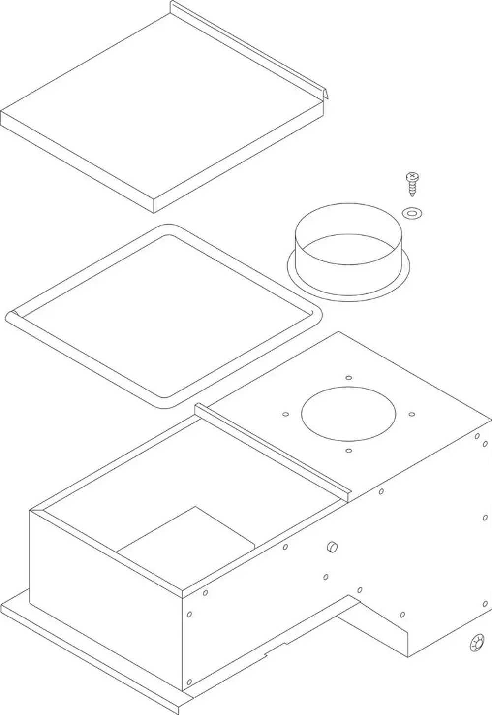 Bosch-Anschlussstück für Luftstromregulierung, bestehend aus mehreren Teilen, mit einem Gehäuse, einer Abdeckung, einem Rohr und Befestigungselementen.